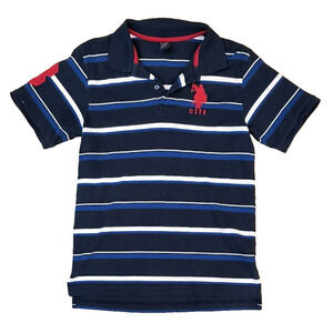 US Polo Assn USPA Short Sleeve Striped Collared Shirt Boys SZ 10/12 Blk Wht Navy